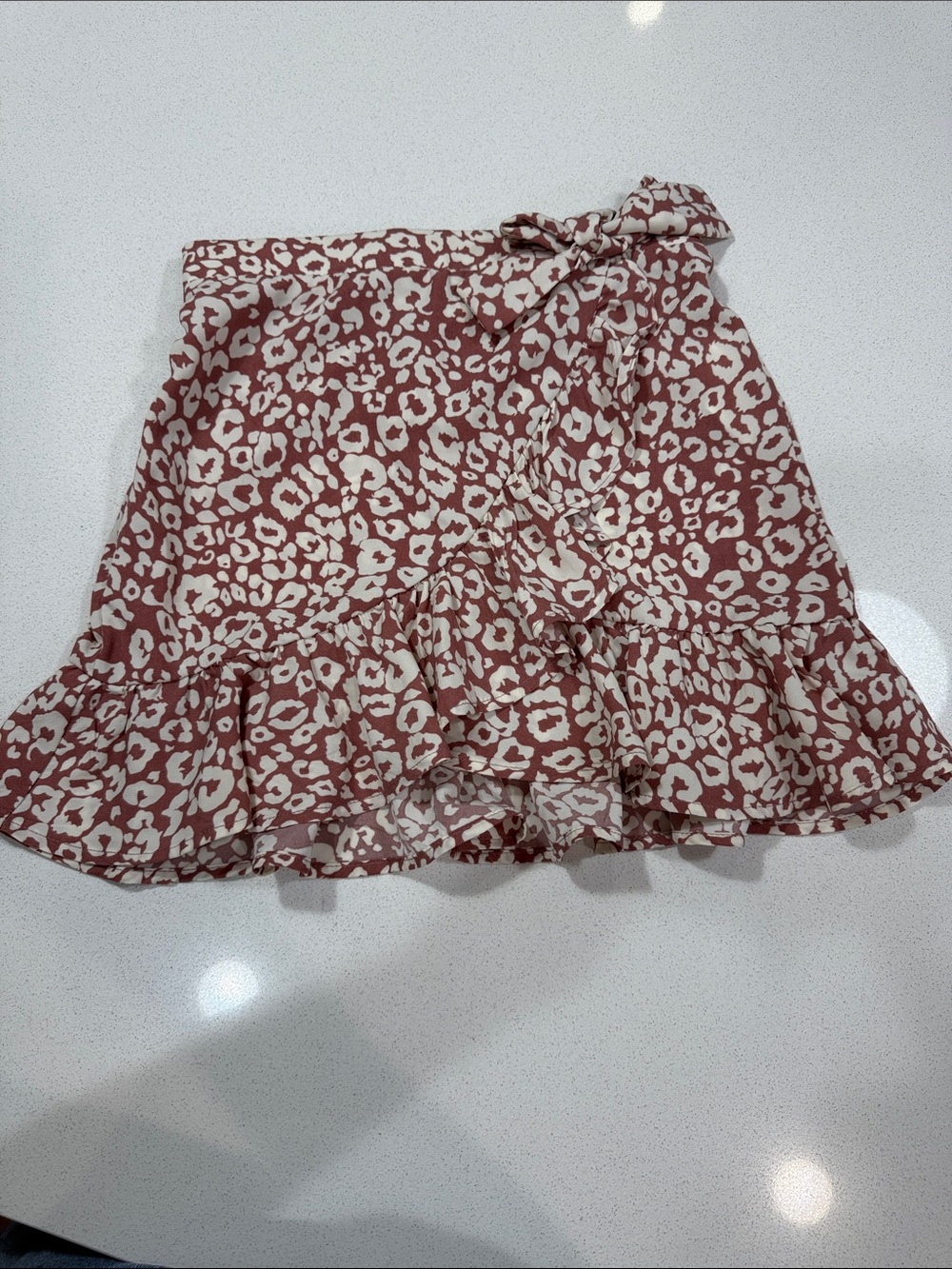 Girls' Ruffle Wrap Skirt in Dusty Rose and Cream